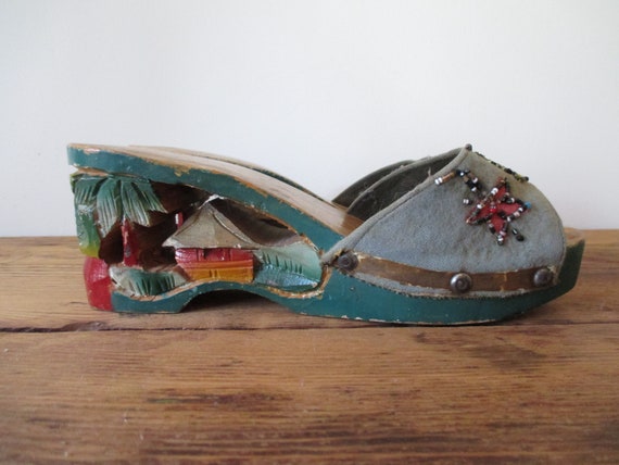 Hand Carved Wooden Shoes 1940's