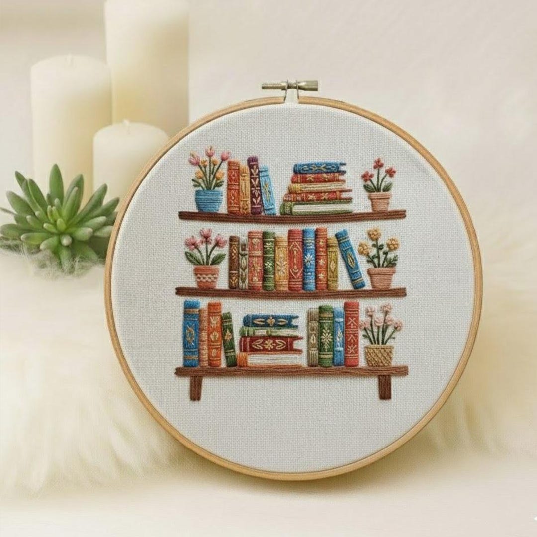 DIY Beginner Level Floral Bookshelf Embroidery Kit - Etsy