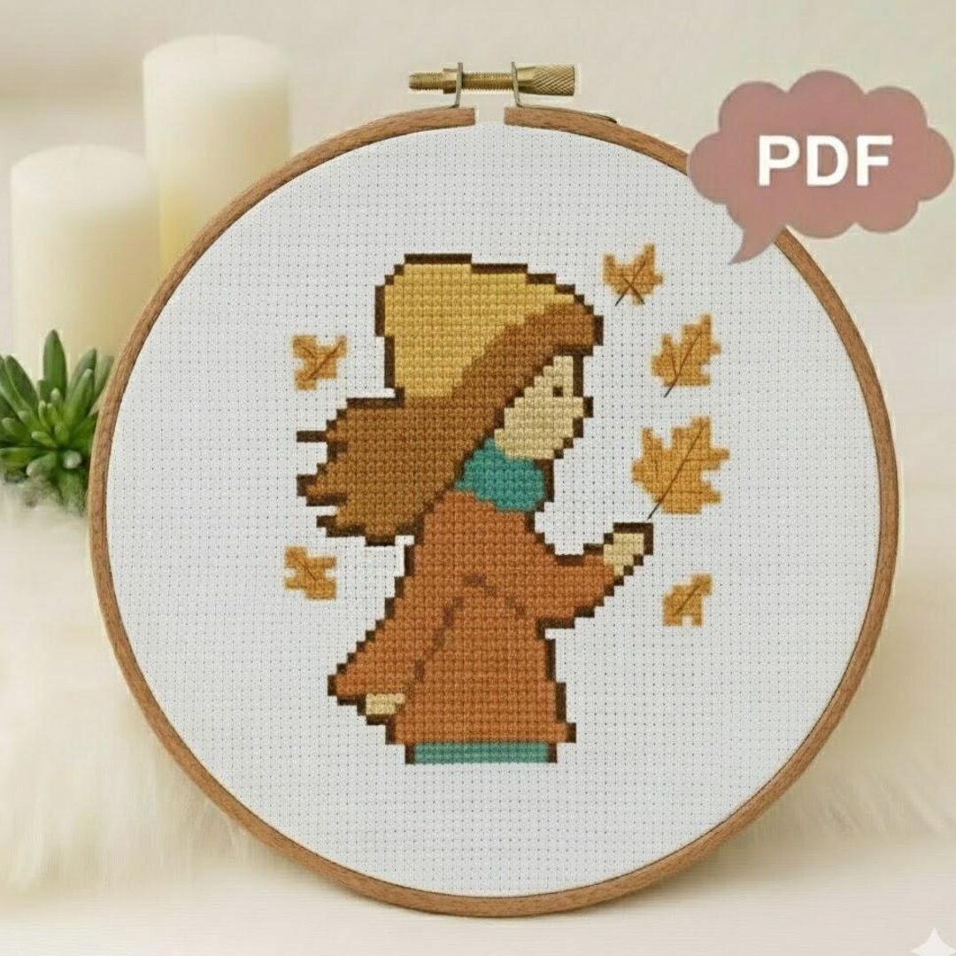 Autumn Girl Cross Stitch PDF Pattern | Beginner Fall Embroidery Chart ...