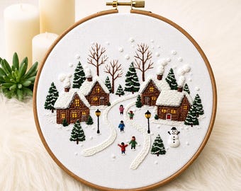 Winter Village Embroidery Kit