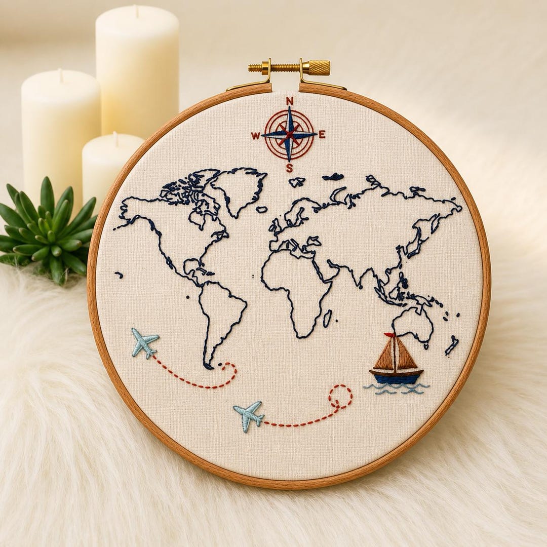 World Map Craft Ribbon World Map Embroidery Kit – Modern Line Art DIY Stitch Pattern - Etsy