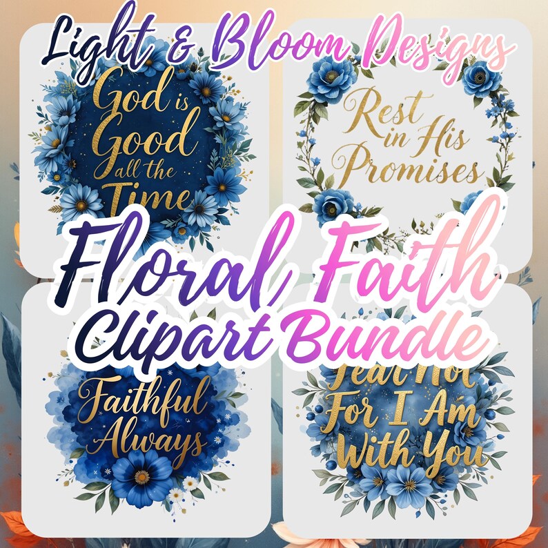 Christian Floral PNG Bundle, Watercolor Scripture Clipart for ...