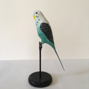 Paper mache parakeet sculpture, paper maché bird