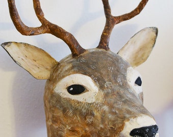 Paper mache deer head, hat