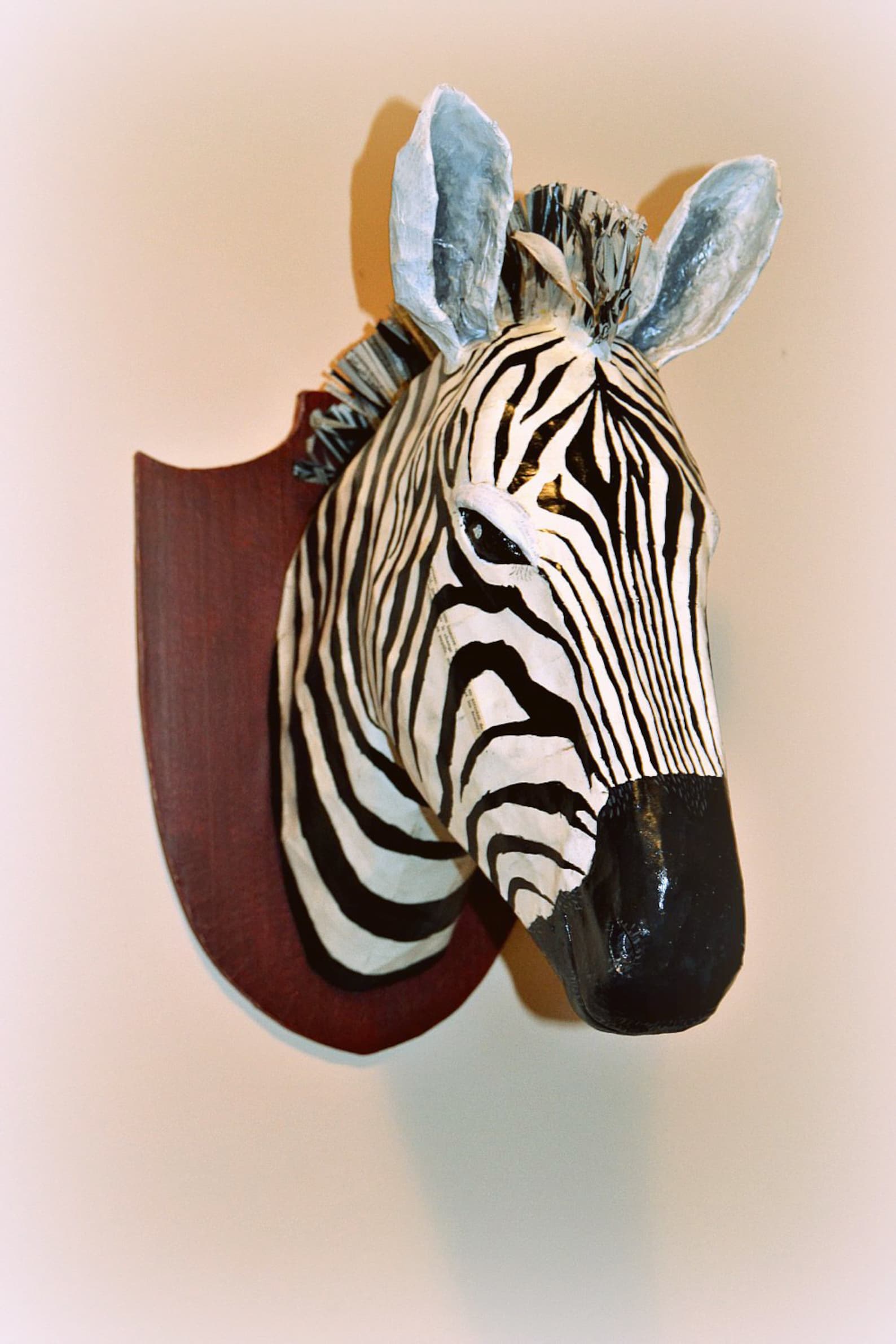 Paper Mache Zebra Head Faux Taxidermy Zebra Scuñpture Etsy