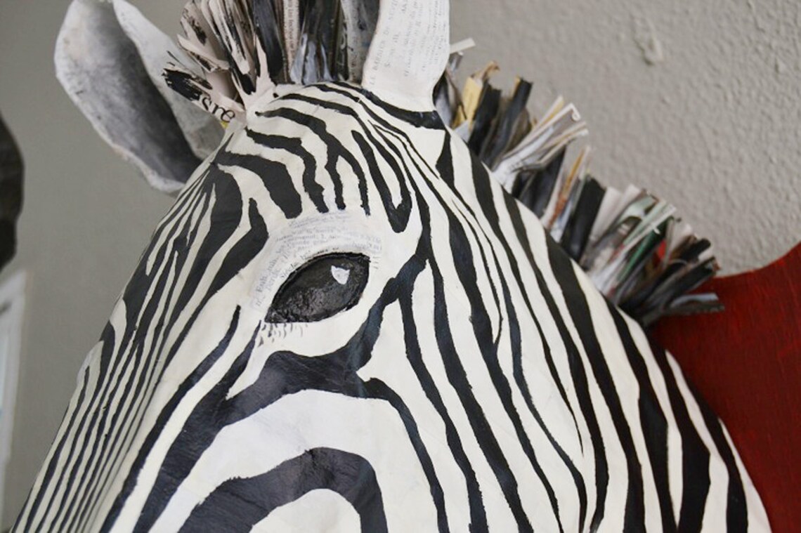 Paper Mache Zebra Head Faux Taxidermy Zebra Scuñpture Etsy