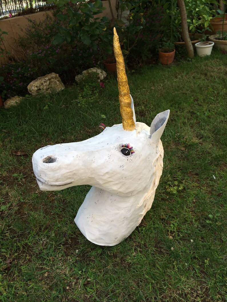 Paper mache unicorn head faux taxidermy unicorn wall decor Etsy