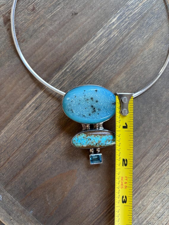 Signed Sterling Silver Turquoise Statement Neckla… - image 4
