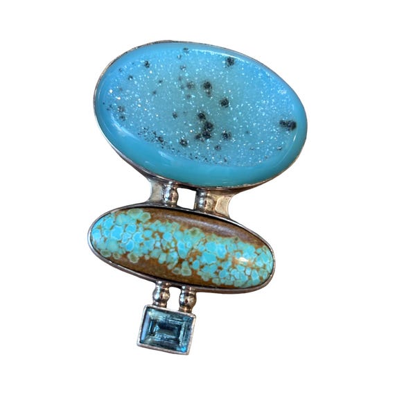 Signed Sterling Silver Turquoise Statement Neckla… - image 3