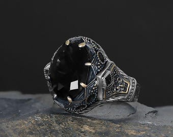 Black Zircon Ring for Men | Sterling Silver Gothic Statement Jewelry
