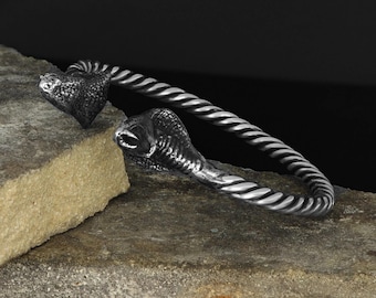 925 Sterling Silver Snake Bracelet | Viking Double Head Serpent