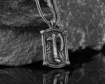 Collana con ciondolo a forma di ascia vichinga in argento sterling, realizzata a mano – Amuleto norreno