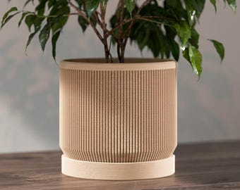 Mid Century Modern Planter – Minimalistischer 3D gedruckter Blumentopf mit vertikalen Linien