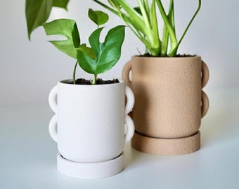 Ucho Planter - 3D gedruckter moderner Loop-Griff Blumentopf (zwei Größen, Drainage + Untersetzer)