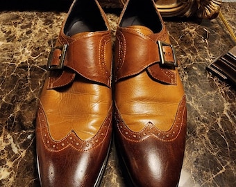 Carrucci Mens 9.5 Two-Tone Monk Strap Wingtip Dress Shoes