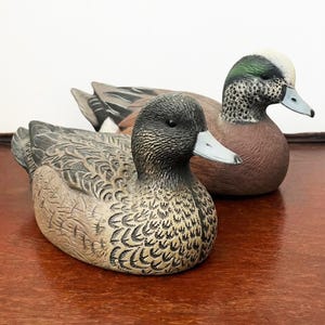 Vintage GHG Mated Pair Duck Decoys — Hand Painted Wigeon Drake and Hen Set