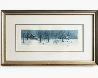 Signed Anita Jones Stanton Etching — "A Winter Day" — 1980s Limited Edition Landscape Art