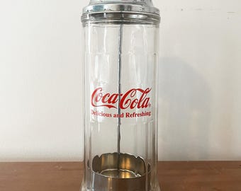 Vintage Coca-Cola Glass Soda Fountain Stirrer Jar with Lid