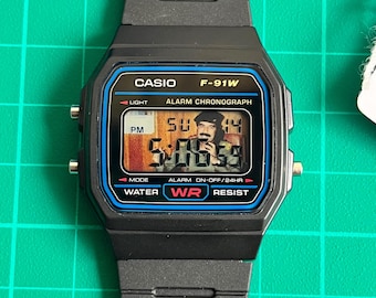 Casio F-91W Custom Watch | Saddam Hussein LCD Art | NFC Tag Installed