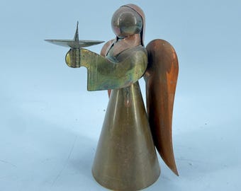 Vintage Angel Candle Holder Home Decor Copper Brass Folk Art 6" x 2" Holiday