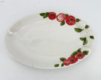Valli Bassano Serving Platter Made Italy 15" White Tomato Mozzarella HandPainted