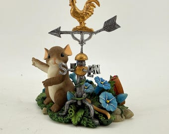 Charming Tails Figurine Mouse with Weather Vane & Blue Flowers Small Multicolor