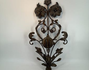VTG Wrought Iron Floral acanthus leaf Country Pineapple Wall Mount Candle Shelf