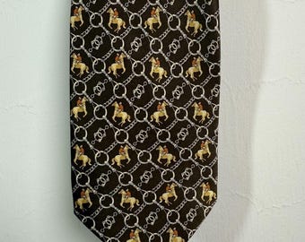 Equestrian Polo Player 100% Pure Silk Necktie Horses Knot Chain Jockey Preppy