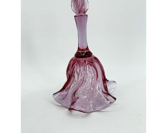 Fenton Glass Bell Art Glass Pink Cranberry Rose Floral Ruffled Handkerchief 6in