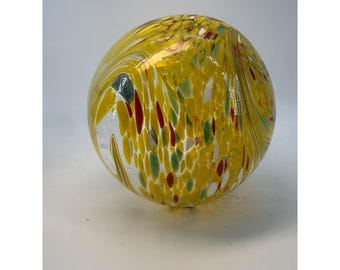Rainbow Sea Globe Handmade Fused Glass- Global Village Glass Studio Seattle EUC