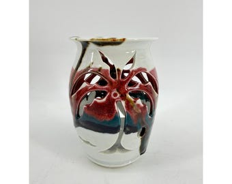 Greg Wooten Studio Pottery Candle Holder Small Multi-Color Cutout Floral Design