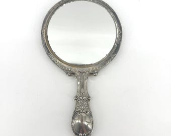 Vintage Hand Mirror Women OS Silver Ornate Floral Repousse Victorian Style