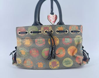 Dooney & Bourke Satchel Women Medium Multi-Color Logo Print Leather Trim Tassel