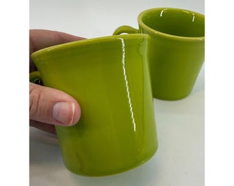 Fiesta Ware Green Ring Handle Homer Laughlin HLC USA Set Of 2 Coffee Mugs