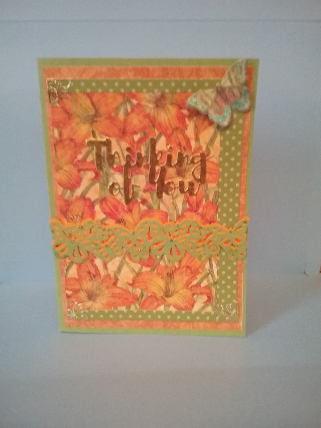 Orange and Green Butterfly Handmade Thinking of You Card - Etsy