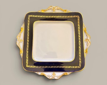 Antique 1923 Paragon Fine Bone China Cobalt Blue & Gold Cake Plate