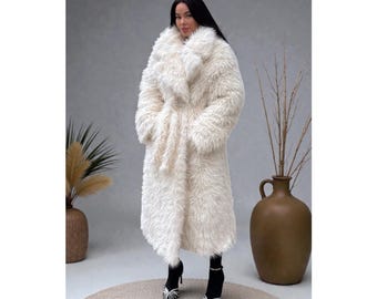 Long Faux Fur Winter Coat | Plush Outerwear, High Street Fashion