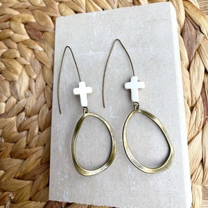 Antique Bronze and Cross Earring