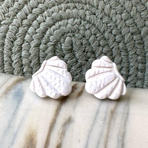 Textured Beach Stud Earrings, Beach Clay Stud Earrings, Shell Stud Earrings, Sand Dollar Earrings