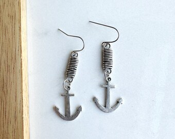 Silver Earrings with Anchor, Anchor Silver Earring, Anchor  Earrings, Unique Earrings with Anchor, Beach Anchor Earrings