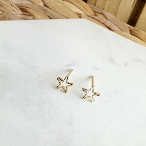 Gold Stars Stud Earring, Star Stud Earring, Textured Gold Star Earrings