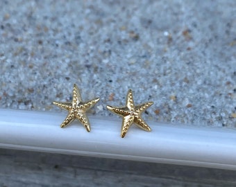 Tiny Gold Starfish Stud Earrings, Starfish Stud Earrings, Beach Stud Earrings