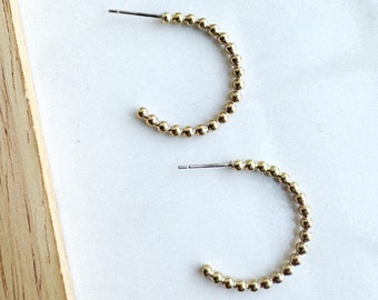 Beaded Brass Hoop Earrings