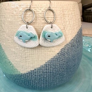Adorable Whale Clay Dangle Earrings: Handmade Polymer Clay