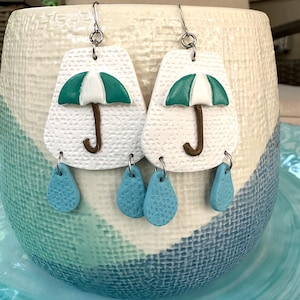 Umbrella Clay Earrings, Rain Clay Earrings, Summer Clay Earrings, Spring Earrings, Rainy Day Earrings