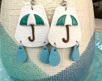 Paraplu-kleioorbellen: handgemaakte Rainy Day-sieraden