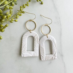 White Stamped Polymer Clay Earrings: Beachy Island Style