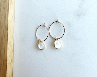 Gold Hoop Earrings with Mother of Pearl