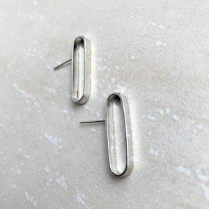 Silver Oval Stud Earrings