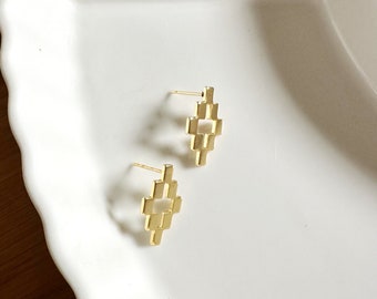Gold Aztec Stud Earrings, Abstract Gold Stud Earrings